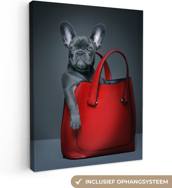 Bouledogue drôle en toile de sac à main rouge 30x40 cm petit