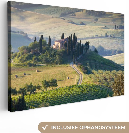 Canvas Schilderij Toscane - Landschap - Groen - 120x80 cm - Wanddecoratie