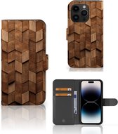 Book Style Case Geschikt voor iPhone 15 Pro Wooden Cubes