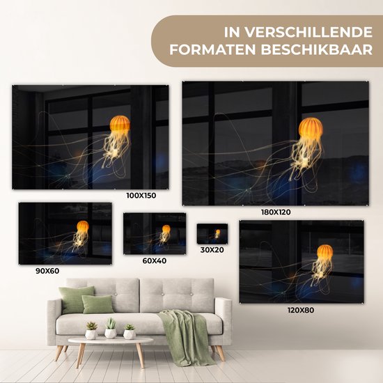 MuchoWow® Peinture sur verre - Méduse - Jaune - Water - 180x120 cm - Peintures sur verre acrylique - Photo sur Glas