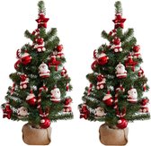 Set de 2 x sapins artificiels / sapins de Noël artificiels avec décorations de Noël 75 cm - Sapins de Noël artificiels / sapins artificiels - Décorations de Noël