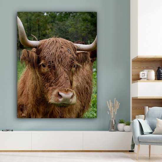 Tableau sur toile Highlander écossais - Animaux - Herbe - 120x160 cm - Décoration murale XXL