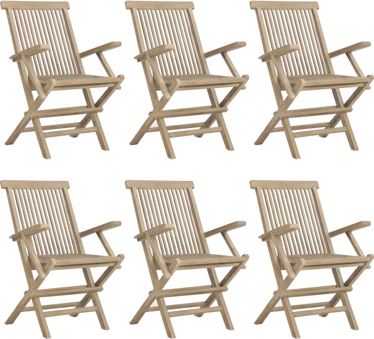 vidaXL - Tuinstoelen - inklapbaar - 6 - st - 56x61x89 - cm - massief - teakhout - grijs