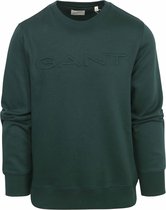 Gant - Sweater Embossed Logo Donkergroen - Heren - Maat L - Regular-fit