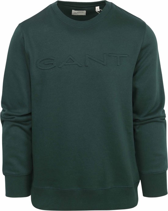 Gant - Sweater Embossed Logo Donkergroen - Heren - Maat L - Regular-fit