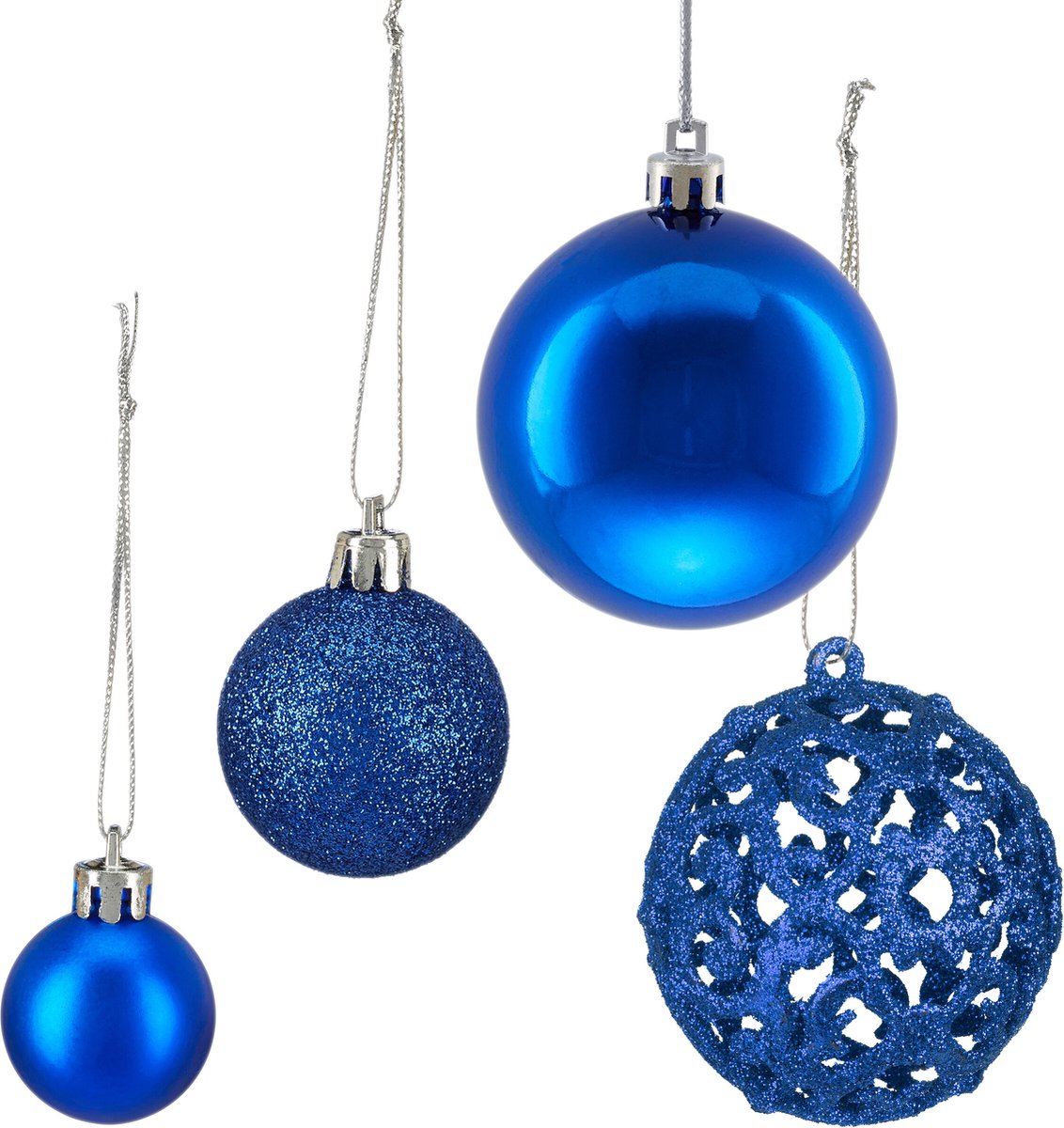kerstballen - set van 150 - mat - glanzend - glitters - plastic - ∅ 3, 4, 6 cm - blauw – foto 4