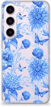 TPU Case Geschikt voor Samsung Galaxy S23 Flowers Blue