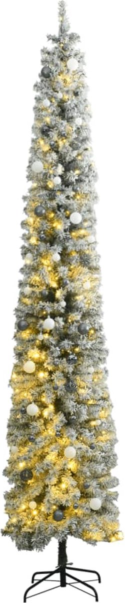 vidaXL-Kerstboom-smal-300-LED's-kerstballen-en-sneeuw-300-cm