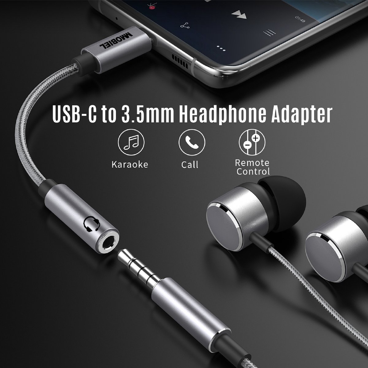 Adaptateur de casque 2 en 1, Câble audio 60w Type C vers Jack 3.5mm,  Adaptateur casque audio 3.5 pour iphone ipad Pro Samsung Xiaomi