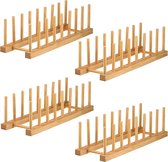 Pakket van 4 bamboe afdruiprekken Bamboe bordstandaard Bamboe rek Keukenhouten afdruipplank Afdruipplank opbergrek Houder voor ruimtebesparende keukenkast voor kom, kop, snijplank en boek.