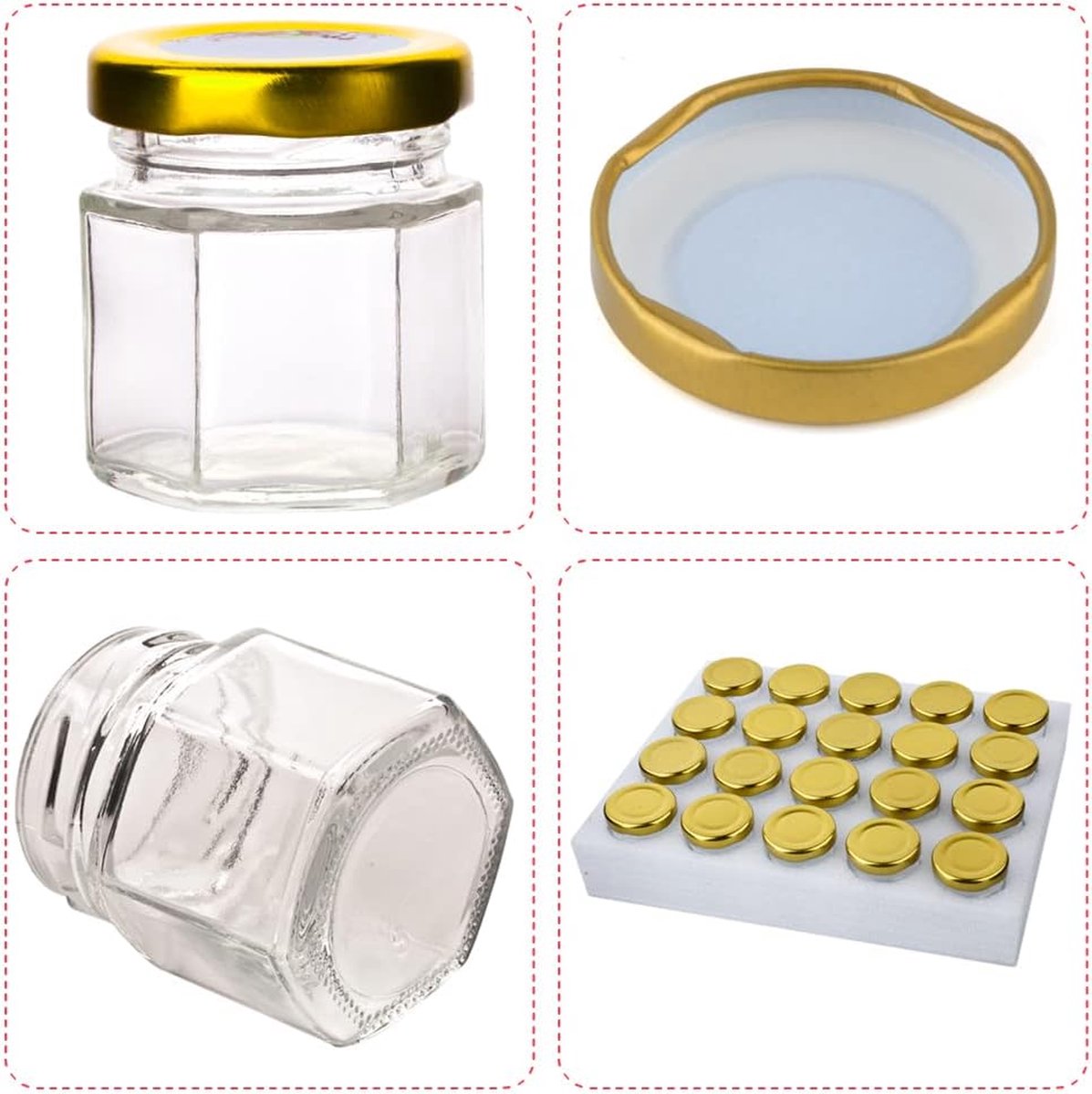 ComSaf Mini Honingpotten Met Dipper 42,5g - 40 Stuks, Kleine Glazen Potjes Met Gouden Deksel Voor Feestgeschenken