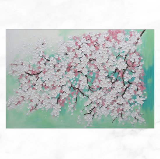 De Muurdecoratie - Sakura Bloesemboom Schilderij - 150x100 cm - Bomen - Wanddecoratie Slaapkamer - Muurdecoratie Keuken - Wanddoek Interieur Binnen - Wall Art