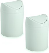 Mini poubelle Plasticforte - 2x - vert menthe - plastique - cuisine/comptoir - 12 x 17 cm