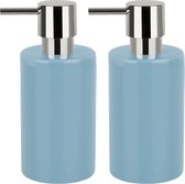 Pompe/distributeur de savon Spirella Sienna - 2x - bleu clair brillant - porcelaine - 16 x 7 cm - 300 ml