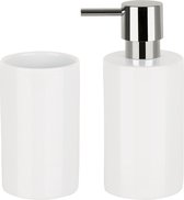 Spirella Ensemble d'accessoires de salle de bain - distributeur de savon/tasse - porcelaine - blanc ivoire - Aspect Luxe