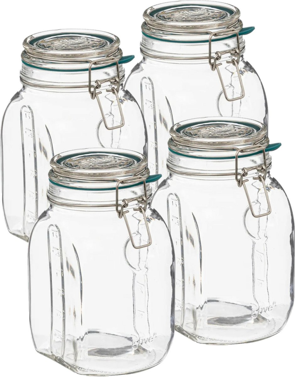 5Five Weckpot/inmaakpot Jarro - 4x - 1,5L - glas - beugelsluiting - D15 x H20 cm