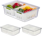 Relaxdays koelkast organizer - set van 3- koelkast bakjes - fruit bakjes - voorraadkast