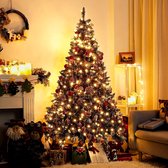 Sapin de Noël artificiel avec lumières et neige blanche, sapin de Noël LED pour décoration de Noël avec de vraies pommes de pin, résistant au feu (150 cm)