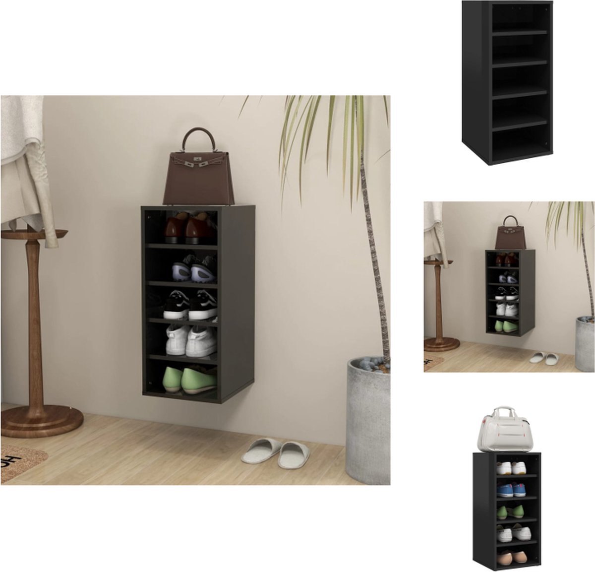 VidaXL Schoenenkast 31.5 x 35 x 70 cm Hoogglans zwart Schoenenkast