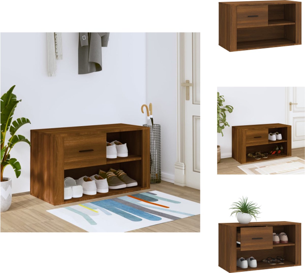 VidaXL Schoenenkast Bruineiken 80 x 35 x 45 cm Opbergruimte Stevig hout Schoenenkast
