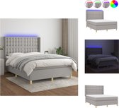 vidaXL Boxspring Bed - LED - 203 x 147 x 118/128 cm - Lichtgrijs - Bed