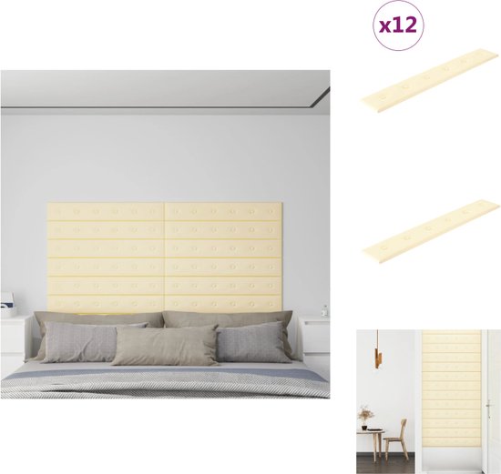 vidaXL Muurpanelen - Kunstleer - 12 stuks - 90 x 15 cm - Crème - Knoopdecoratie - Wandpaneel