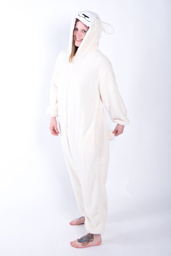 KIMU Onesie Costume de Mouton Enfant Agneau - Taille 152-158 - Costume de Mouton Combinaison Pyjama Sinterklaas Cadeau