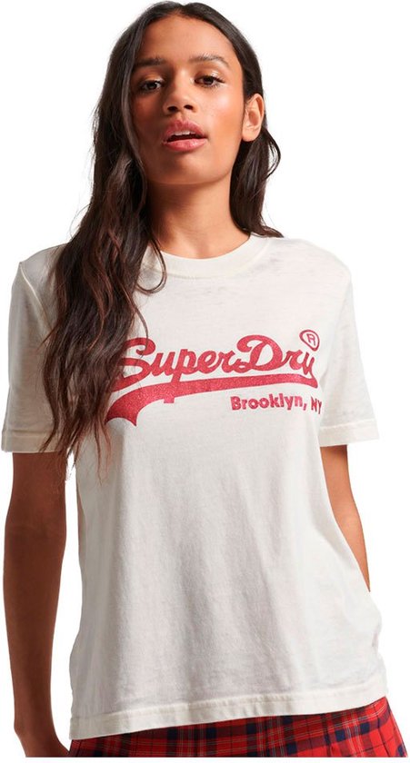 Superdry Embellished Vintage Logo Korte Mouwen Ronde Nek T-shirt Beige M Vrouw