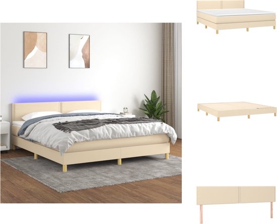 vidaXL Boxspring LED 160x200 cm - Crème - Duurzaam - comfortabel - Bed