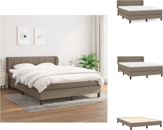 vidaXL Boxspringbed - Comfort Plus - Bed - 203 x 147 x 78/88 cm - Taupe - Pocketvering matras - Middelharde ondersteuning - Huidvriendelijk topmatras - Bed