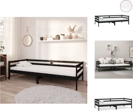 vidaXL Houten Slaapbank - Zwart - 204 x 98 x 57 cm - Massief grenenhout - Bed