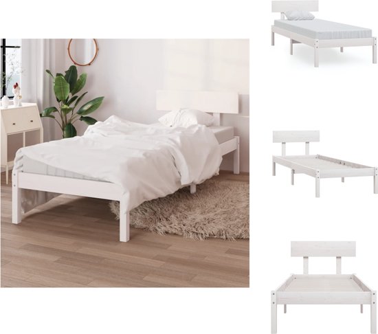 vidaXL Houten Bedframe - UK Small Single - Wit - 196.5 x 95.5 x 70 cm - Massief grenenhout - Geschikt voor 90x190 cm matras - Inclusief hoofdeinde - Montage vereist - Bed