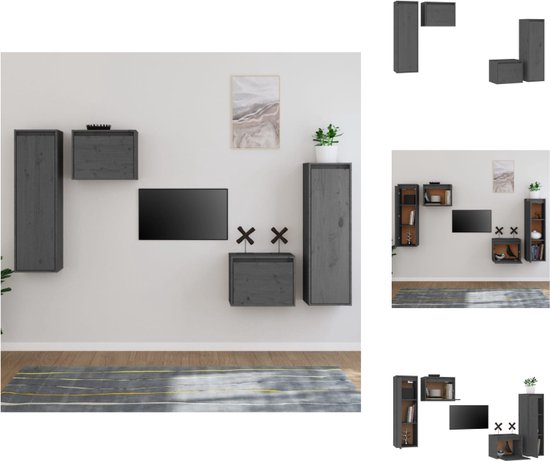 vidaXL Wandmeubel - Grijs - Massief grenenhout - 2x TV-meubel 45x30x35cm - 2x TV-meubel 30x30x100cm - Kast