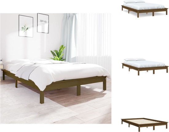 vidaXL Bed Grenenhout - Klassiek houten bedframe - 140 x 190 cm - Honingbruin - Bed