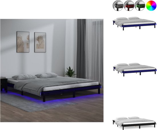 vidaXL Houten Bedframe - 202 x 151.5 x 26 cm - Massief grenenhout LED - Bed