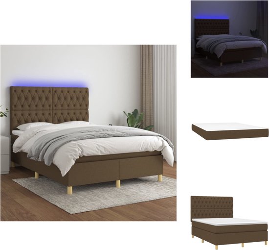 vidaXL Boxspring Dark Brown 140x190cm - LED Lighting - Bed | bol