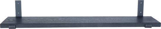 GoudmetHout - Massief eiken wandplank - 220 x 20 cm - Zwart Eiken - Inclusief industriële plankdragers L-vorm UP MAT BLANK - lange boekenplank