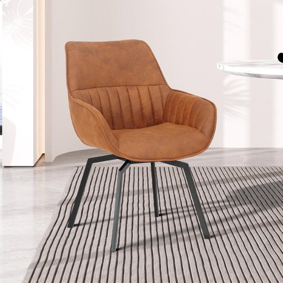 Bora' stoel: Cognac Microvezel PU | Metalen poten en stoffen bekleding