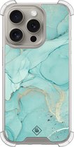Casimoda® hoesje - Geschikt voor iPhone 15 Pro - Marmer mint groen - Shockproof case - Extra sterk - TPU/acryl - Mint, Transparant