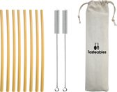 Pailles en Bamboo droites - Pailles à cocktail - Tasteables - Set de 8 - Durable - Réutilisable - Brosse de nettoyage - Longueur 200 mm - Matériau naturel