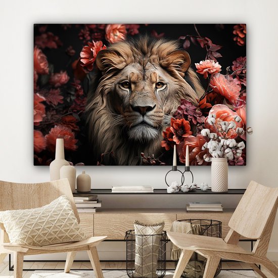 Peinture sur toile 120x80 cm - Fleurs de lion - Accessoires de décoration de chambre - Peintures animaux de salon - Décoration murale chambre - Décoration murale cuisine - Toile murale intérieur - Décoration maison