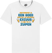 Wintersport is een goed excuus om te zuipen - Grappige Apres Ski en Bier Wintersport Kleding - Unisex - Foute Ski en Snowboard Vakantie Cadeau - Unisex T-Shirt - Wit - Maat 4XL