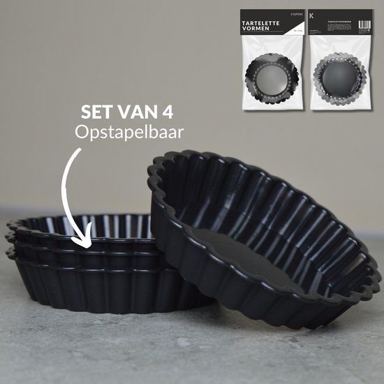 Moules à Tartelette Keufens - Set de 4 Pièces - Siliconen - Ø11cm - Passe au Four - Moules Mini Quiches