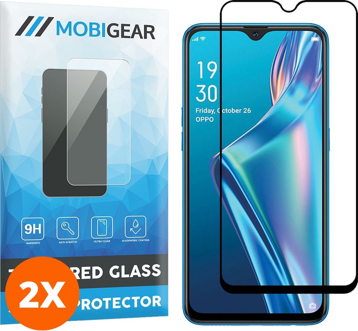 Mobigear Screenprotector geschikt voor OPPO A12 Glazen | Mobigear Premium Screenprotector - Case Friendly - Zwart (2-Pack)