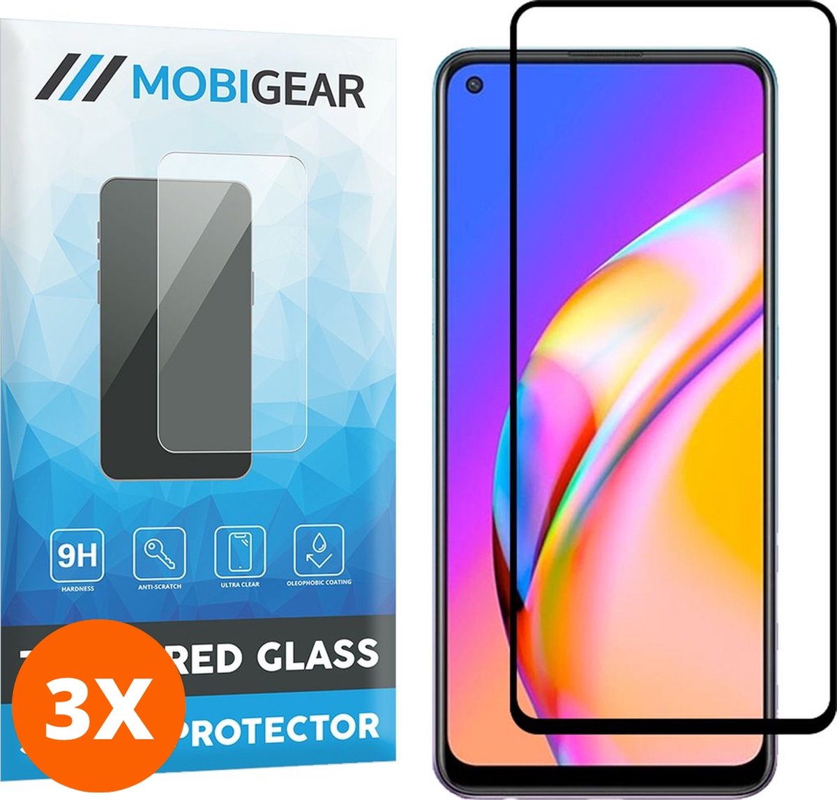 Mobigear Screenprotector geschikt voor OPPO A94 5G Glazen | Mobigear Premium Screenprotector - Case Friendly - Zwart (3-Pack)