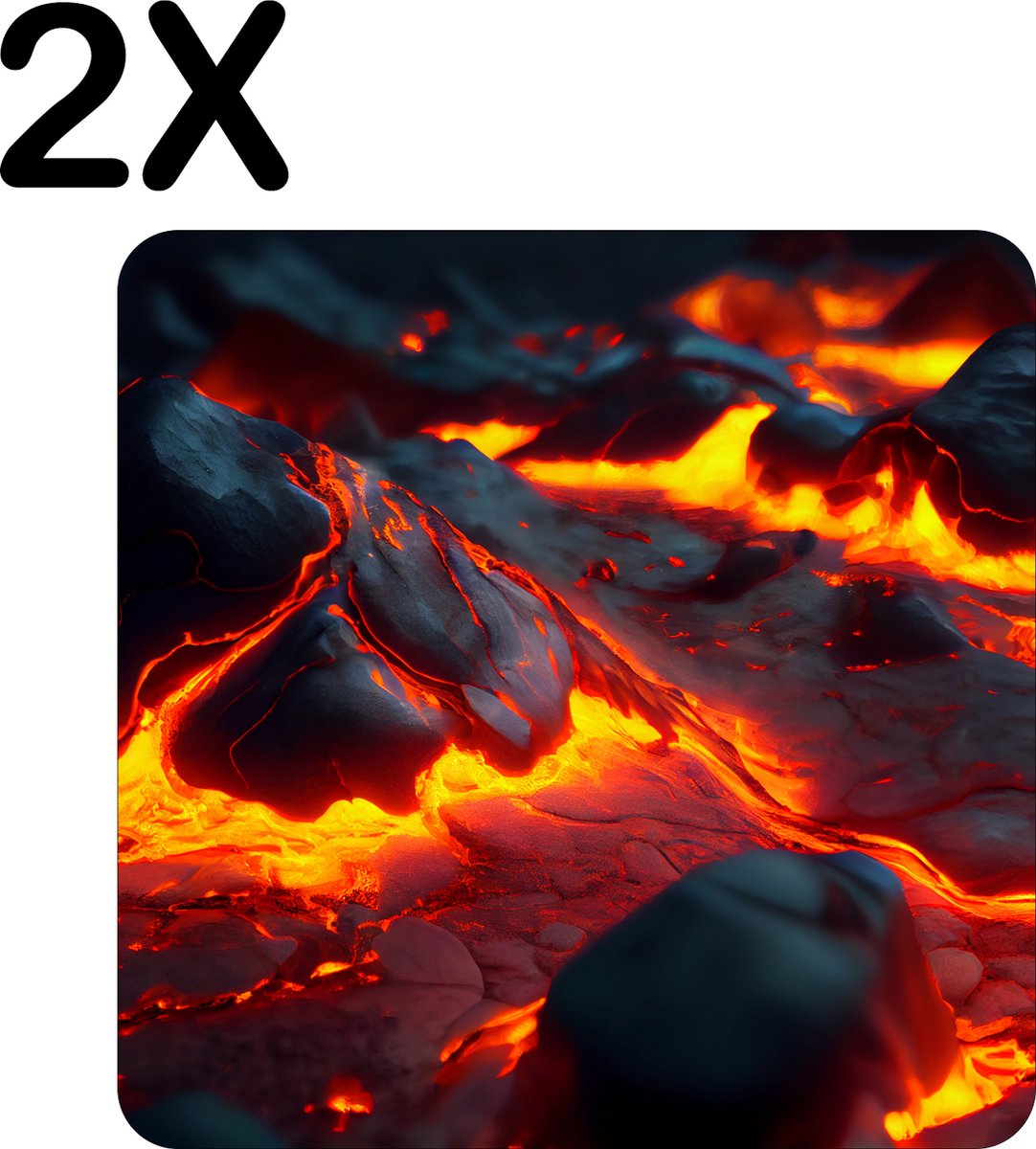 BWK Flexibele Placemat - Lava en Magma - Set van 2 Placemats - 50x50 cm - PVC Doek - Afneembaar