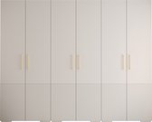 Armoire de rangement Armoire avec 6 portes battantes Armoire armoire de chambre Tringle à vêtements avec étagères | Poignées Dorées, armoire élégante, style glamour (LxHxP) : 300x237x47 cm - GEMINI 3 (Wit, 300 cm)