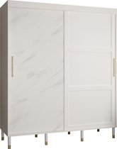 Zweefdeurkast Kledingkast met 2 schuifdeuren Garderobekast slaapkamerkast Kledingstang met planken | elegante kledingkast, glamoureuze stijl (LxHxP): 180x208x62 cm - CAPS RM (Wit, 180 cm)