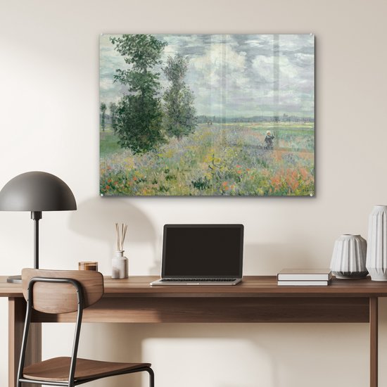 MuchoWow® Peinture sur verre 80x60 cm - Peinture sur verre acrylique - Claude Money - Champs de Poppy - Art - Maîtres anciens - Photo sur verre - Peintures