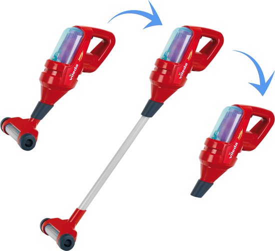 Klein Toys Vileda Upright stofzuiger 3in1 - incl. wervelende functie, soepel rollen en extra handmondstuk - 15x15x71,5 cm - rood - Klein